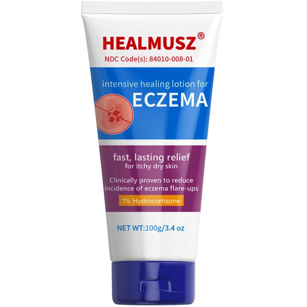 Crema di eczema di HEALMUSZ, Resistenza massima 1% idrocortisone Rilievo Anti-Itch Crema Lozione di guarigione intensiva per Eczema-Prone & pelle secca, Rilievo per prurito, Redness, Flaking e Irritated