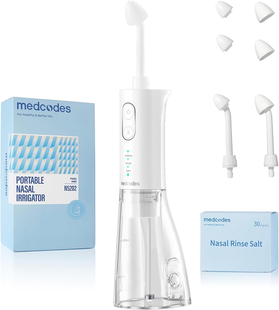 Neti Pot Sinus Rinsing, sistema di irrigazione nasale senza cordone Risciacquatrice della bottiglia del nasale, Kit di sistema di risciacquamento del seno elettrico per sollievo del seno e cura del nasale 30 saline (large)
