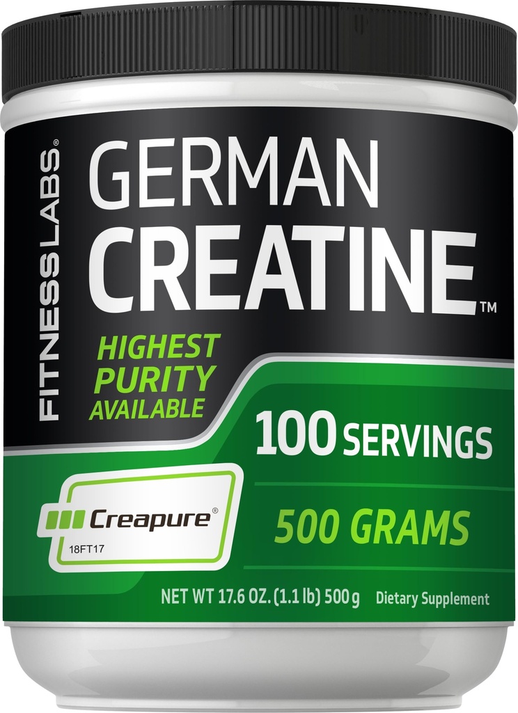 Polvere di Monoidrato di Creatina tedesca | 500 Grammi | Integratore di forma fisica Creapure | per uomini e donne | Non aromatizzato | 100 Serve