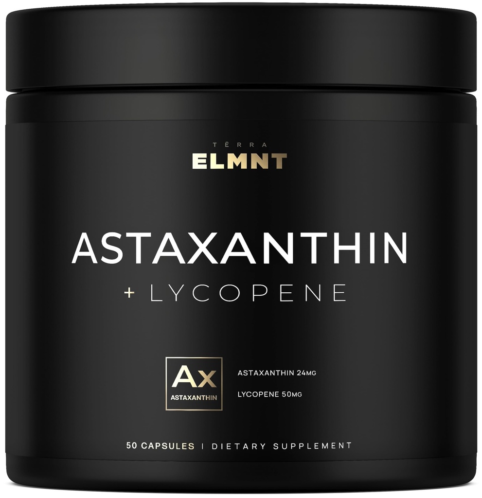 Astaxantina 24mg + Licopene 50mg Carotenoidi di resistenza clinica supplemento della pelle w. 100% naturale da MicroAlgae - Migliori integratori di astaxantina per la salute e la pigmentazione della pelle - Astaxantina
