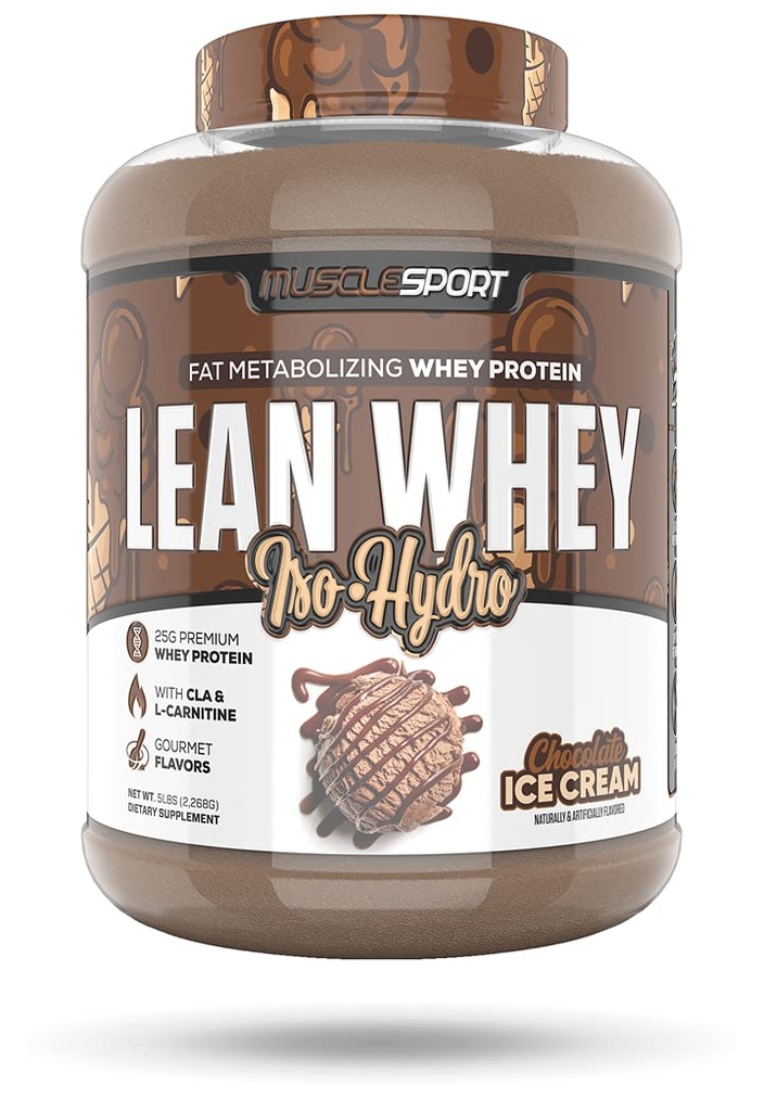 Musclesport Lean Whey RevolutionTM Protein Powder - Whey Protein Isolate - Calorie basse, Carbo basso, Basso grasso, aromi incredibili - 25g Protein per Scoop - 5lb Chocolate Ice Cream