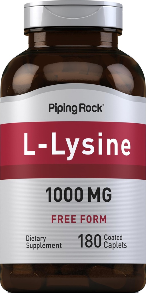 Piping Rock L-Lysine 1000mg | 180 Caplets | Free Form | Vegetariano, Non OGM, Gluten Free