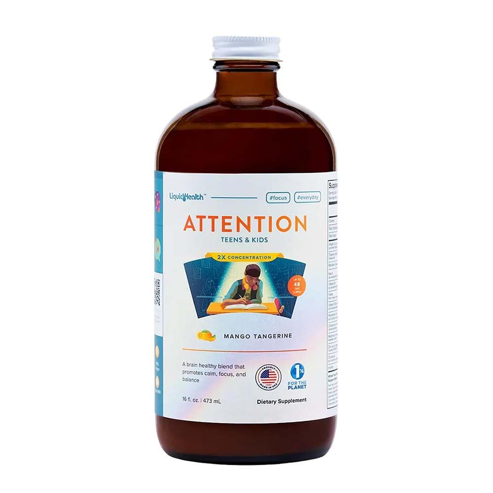 LIQUIDHEALTH Attenzione Multivitamina liquida per bambini e adolescenti - Migliora la conservazione della memoria, concentrazione, messa a fuoco, umore, relax e calma - Made in the USA, Great Taste, Vegan, Sugar-Free (16 oz)