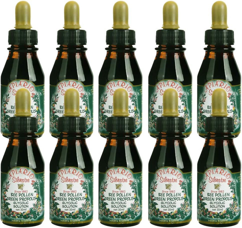 Distributore ufficiale - 10 Bottiglie di Apiario Silvestre Bee Pollen & Brazil Green Bee Propolis Liquid - Glycolic Extract-Non Alcoholic, Wax Free, Sugar Free
