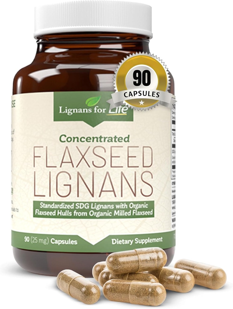 Lignans for Life Flaxseed and SDG - Omega 3 acidi grassi, antiossidanti fibra - aiuta a migliorare lo strato lucido, digestivo e salute del cuore, 25mg, 90 capsule, 1 confezione