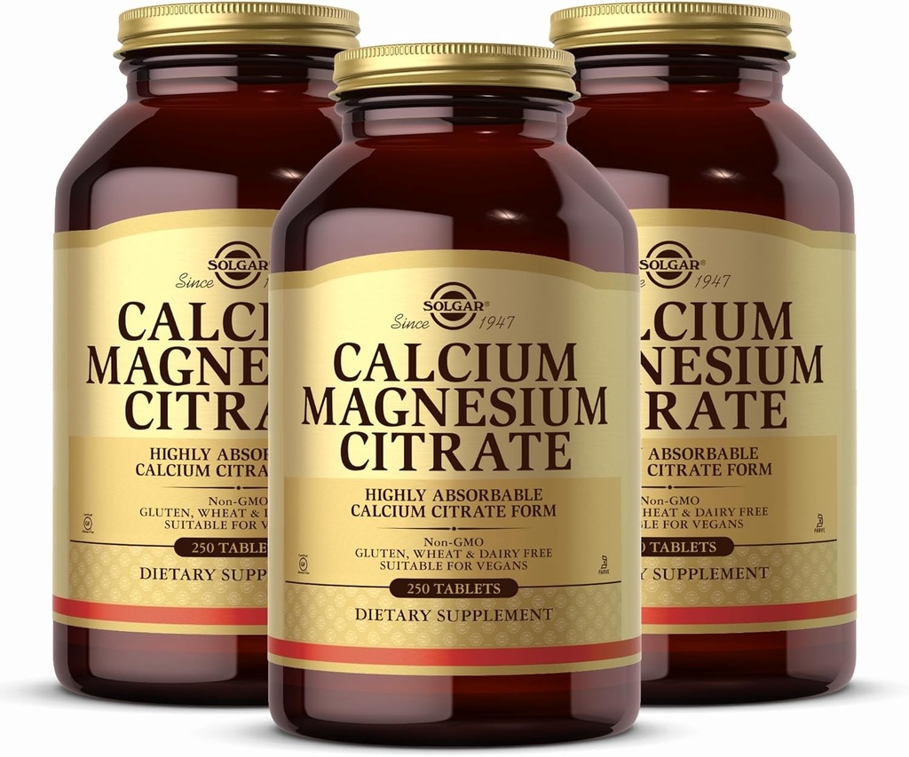 Solgar Calcium Citrato di Magnesio, 250 compresse (Pacchetto di 3) - Supporta Bones e denti sani - Supporto di sistema muscoloscheletrico e nervoso - Altamente assorbibile - Non OGM e Vegan - 150 Serve totali