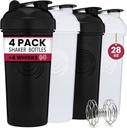 GOMOYO 4-Pack - 28 Ounce Protein Shaker Bottiglia per miscele, 4xWire Whisk, Leak Proof Bulk Supplement Mixs and Pre-Workout Shaker Cups, Lavastoviglie Safe & BPA Free, Nero & Bianco