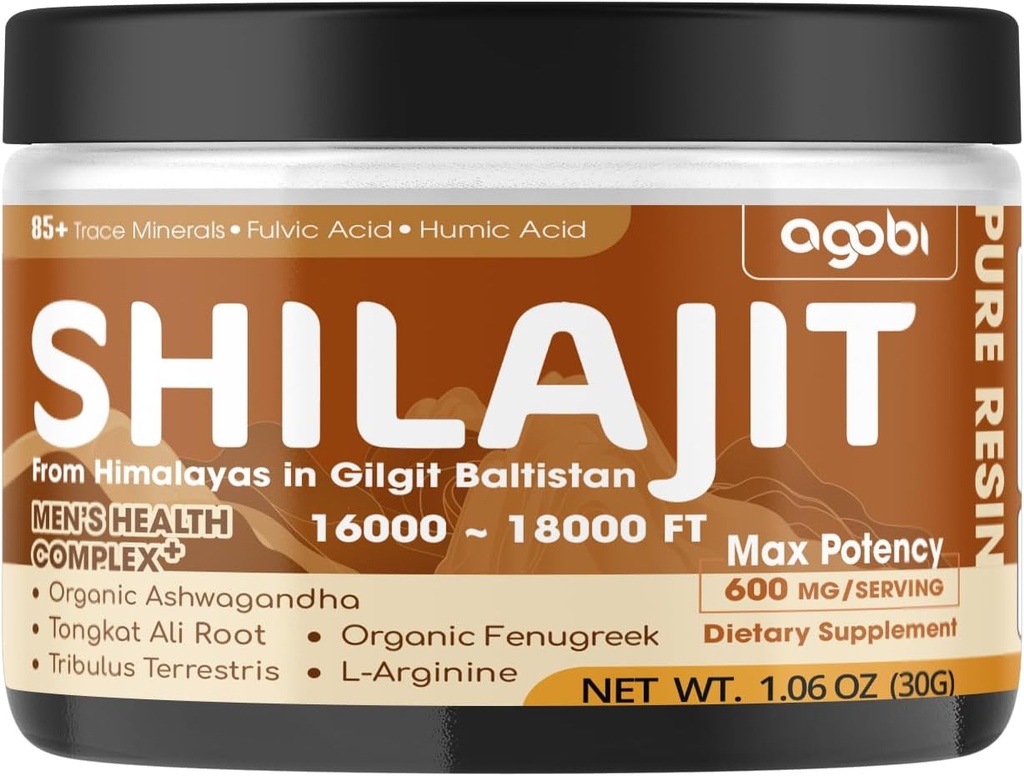 Shilajit Pure Himalayan Organic Resina - 30g Shilajit Supplemento con 85+ Trace Minerals, Acido Fulvico, Ashwagandha Root, Tongkat Ali & More Herbal - Support Immune, Energy Production & Brain Health