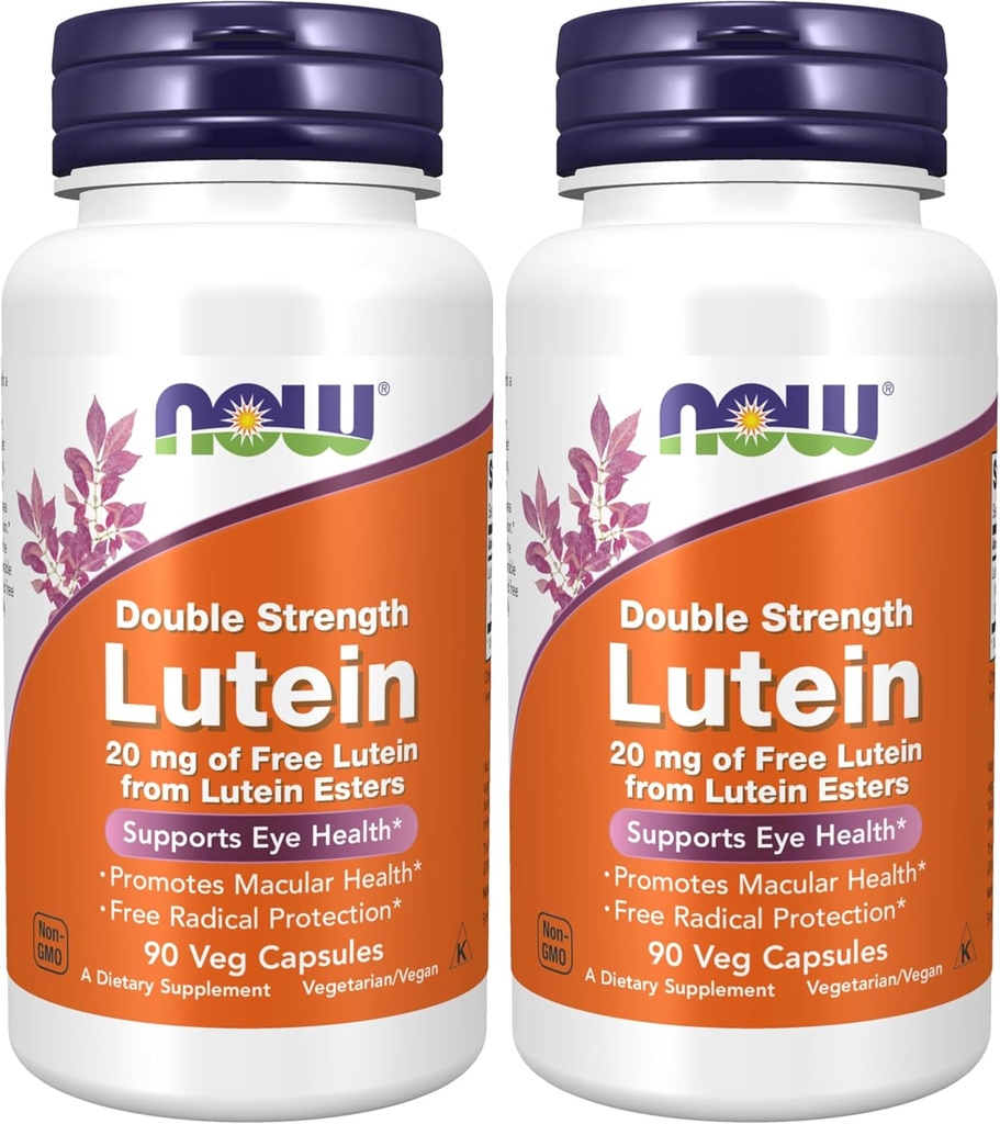 NOW Integratori, Lutein 20 mg con 20 mg di Lutein Libero da Estremi di Lutein, 90 capsule di Veg (Pack of 2)