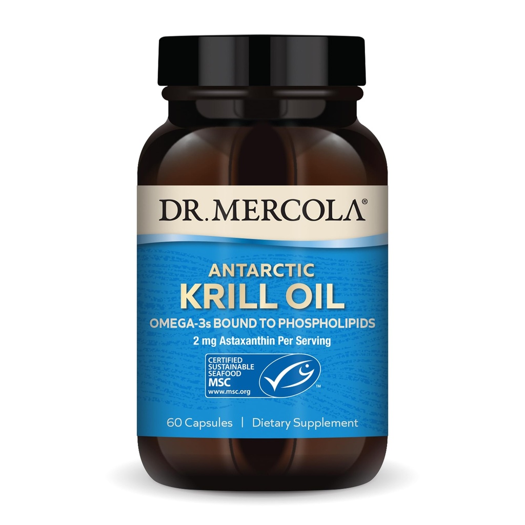 Dr. Mercola Antarctic Krill Oil - 1.000 mg - Omega-3 Supplemento con EPA & DHA - Supporta cervello, cuore, Joint & Immune Health - GMO-Free, Gluten-Free & Soy-Free - 60 capsule (30 Servings)