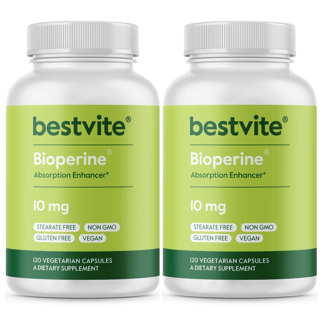 Bioperine 10mg (240 capsule vegetariane) (120 x 2) - No Stearates - Vegan - Non OGM - Gluten Free - Absorption Enhancer