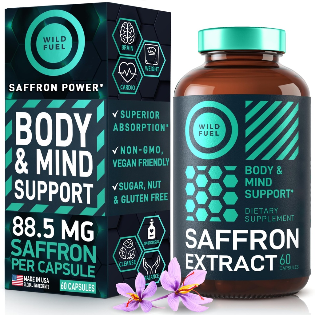 Integratori di zafferano per le donne e gli uomini - Estratto di zafferano puro 88.5mg - Antiossidante, salute degli occhi, supporto energetico e Booster di mood - Vegan, Made in USA, 60 capsule una volta al giorno