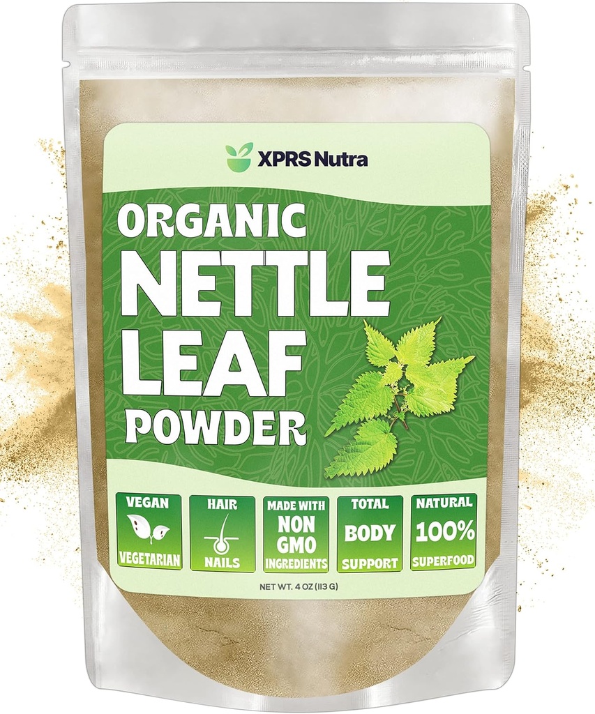 XPRS Nutra Organic Nettle Leaf Polvere - Premium USDA Organic Sting Nettle Polvere per capelli e unghie - Vegan Friendly Energy Boosting Nettle Leaf (4 oz)