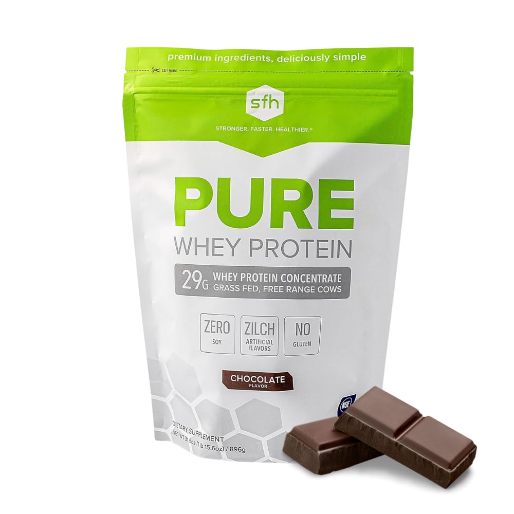 SFH Pure Whey Protein Powder (Chocolate) Best Tasting Grass Fed Whey | All Natural | Non-GMO, No Artificials, Soy Free, Gluten Free | (Chocolate, 31.6 Ounce (Pacchetto di 1)
