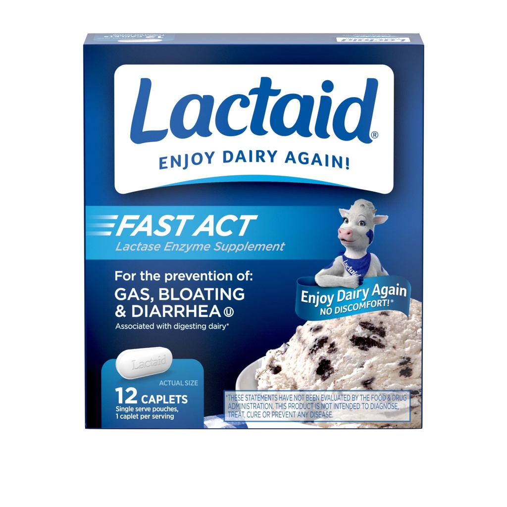 Capelli di sollievo dall'intolleranza del lattosio con l'enzima della lattasi per prevenire il gas, Bloating & Diarrea a causa della sensibilità del lattosio, ideale per viaggiare & On-The-Go, 12 pacchetti di 1-Paese