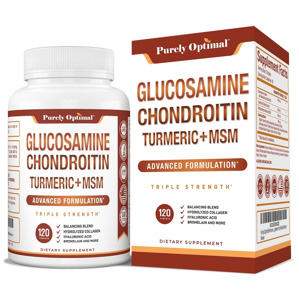 Glucosamina Condroitin MSM Integratore w/Turmeric & Boswellia - Glucosamina Solfato Integratore congiunto per Uomini & Donne - 120 compresse