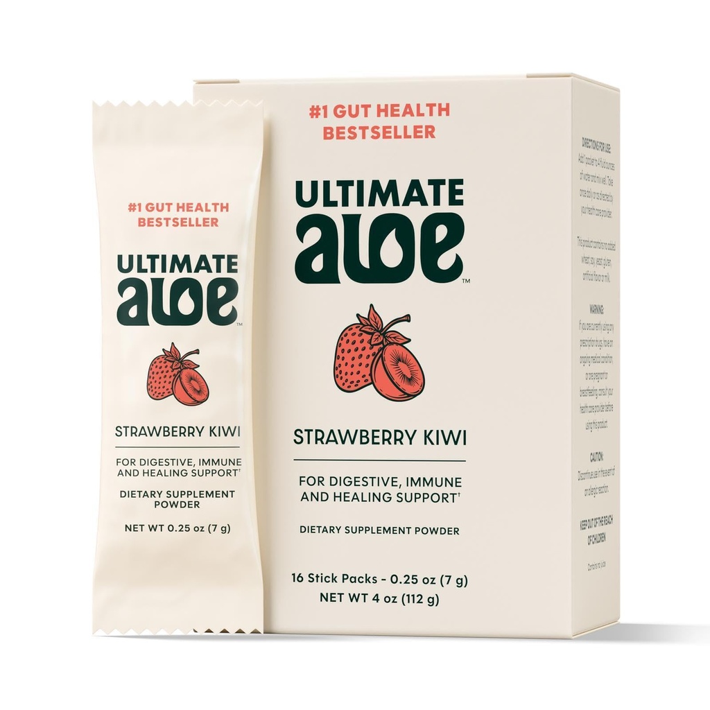 Ultimate Aloe Powder – Fragola Kiwi Flavor, Supporta la salute digestiva, Immune System & Normal Healing, Aloe in Convenient Powder Packets, 16 Packets, Gluten-Free, Vegan, Non OGM