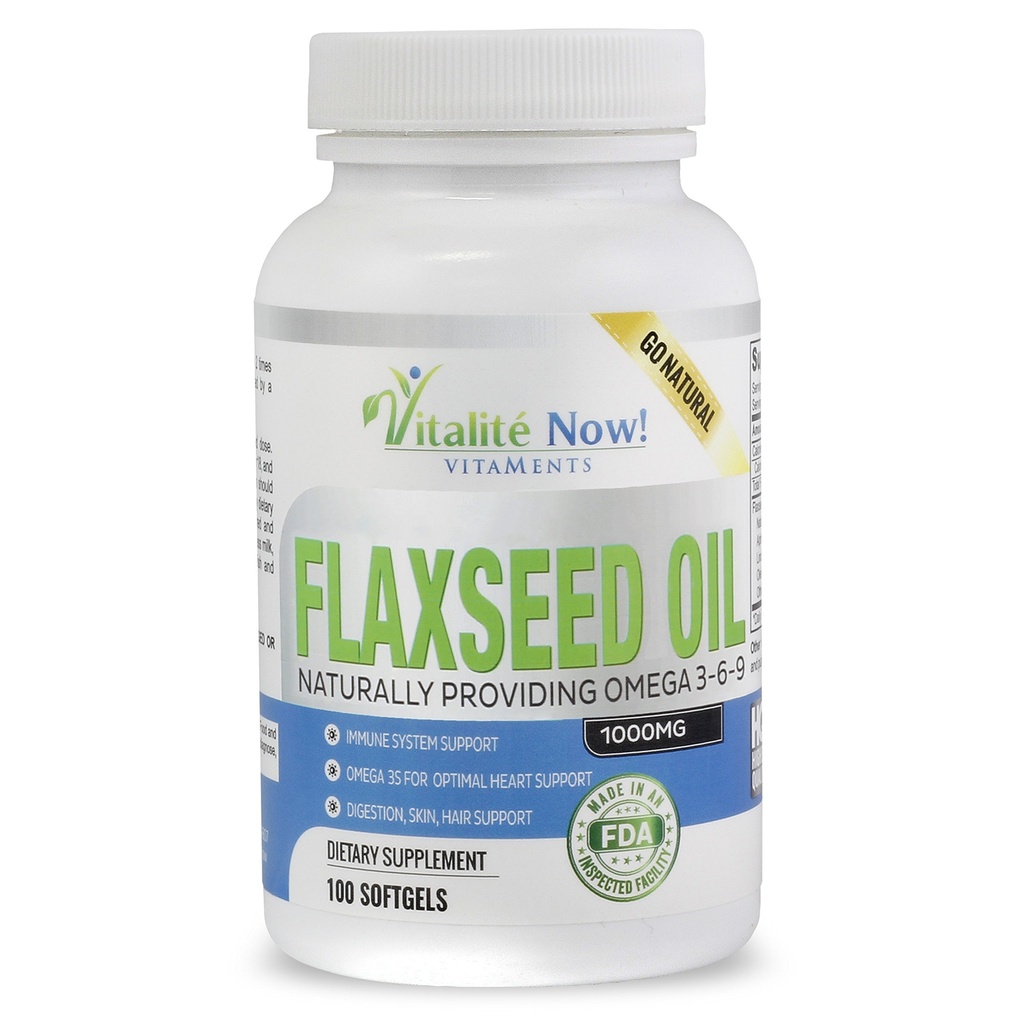 Organic Flaxseed Oil Softgels - 1000mg Premium, Virgin Cold Pressed from Flax Seeds - Hair Skin & Nails Support - Omega 3-6-9 Supplement - 100 Count - Più di 3 mesi di fornitura!