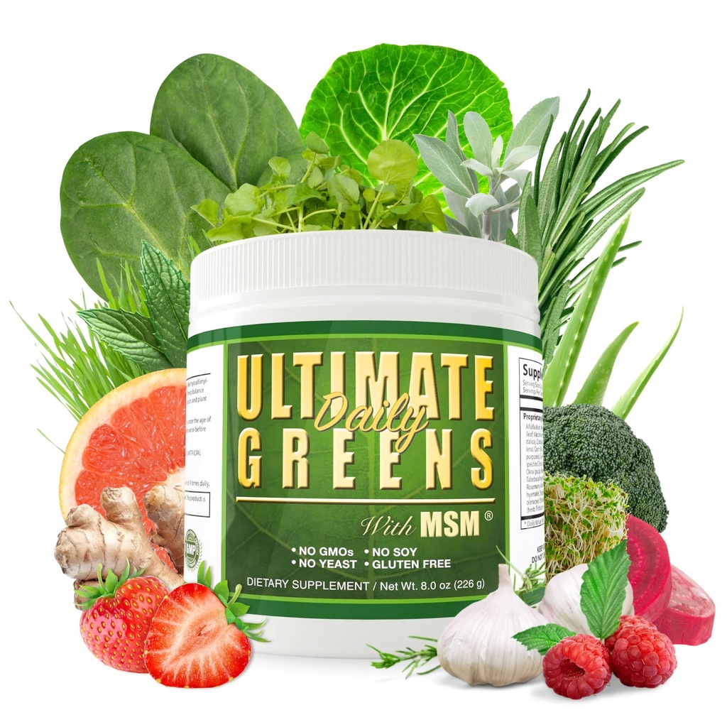 Salute quotidiana, Verde finale con polvere di MSM, ingredienti naturali vegani Soia Gluten Free NO GMO Superfood Bevanda nutrizionale Alkalizing Energy 8oz 1 Pack (1 Mese di alimentazione)