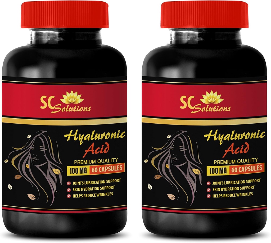 Capsule Anti Invecchiamento per viso - Pillole Acido HYALURONIC 100 mg - Integratori di Acido Ialuronico per Occhi - 2 Bottiglie 120 Capsule