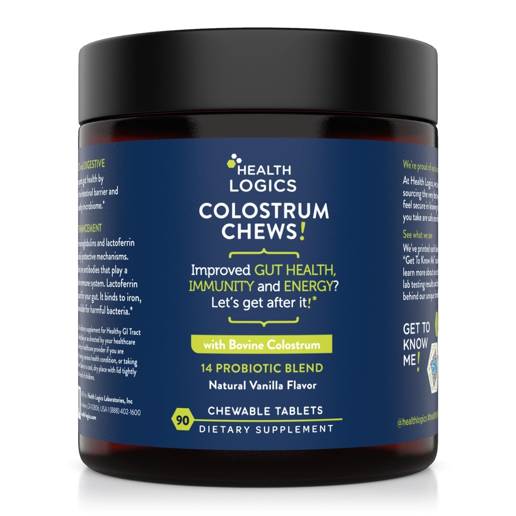 Salute Logiche Colostrum Chews-Colostrum Supplemento 25% IgG per Gut Salute, Supporto immunitario, Crescita dei capelli, Vanilla Flavor, 90 Serve, Intero Bovino Colostrum Superfood