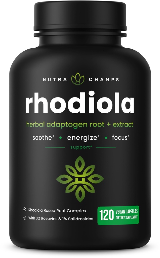 Rhodiola Rosea Supplemento 600mg | 120 capsule vegane | Rhodiola Rosea Extract for Energy, Stress Relief, Mood and Focus | Radice adaptogenic con Rosavin & Salidrosides | 300mg Pills di NutraChamps