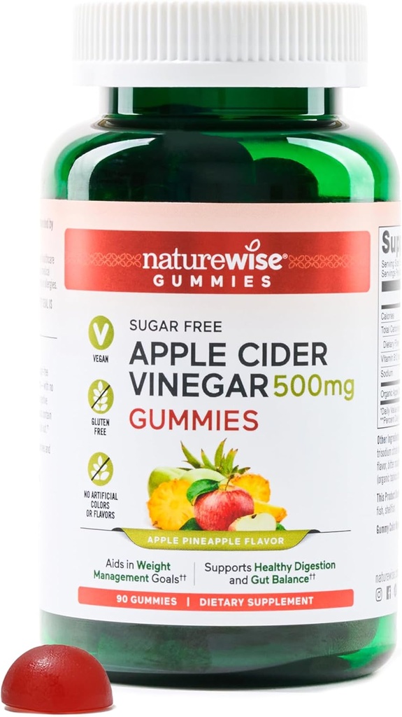 Aceto di sidro di mele naturale ACV Gummies - 1000mg ACV per 2, senza zucchero, Vegan - Energy & Gut Health - ACV Gummies W/Vitamin B12-90 Gummies[1.5-Month Fornitura per 1000mg / 3-Month Fornitura per 500mg]