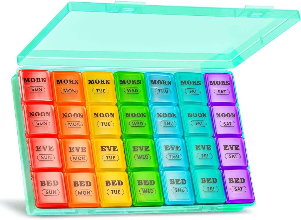 XL Large Weekly Pill Organizer 4 volte al giorno, 7-Day Pill Boxs and Organizer AM PM, Big Compartments Pill Case, Organizzatore mensile 28 giorni Dispenser per olio di pesce