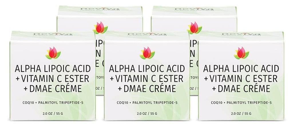 Reviva Labs DMAE Crema con Acido alfa lipoico, Vitamina C Ester - DMAE Sollevamento e Crema Firma per il collo e il viso - Crema di Firming e idratante, 5-Pack (2 oz Ciascun)