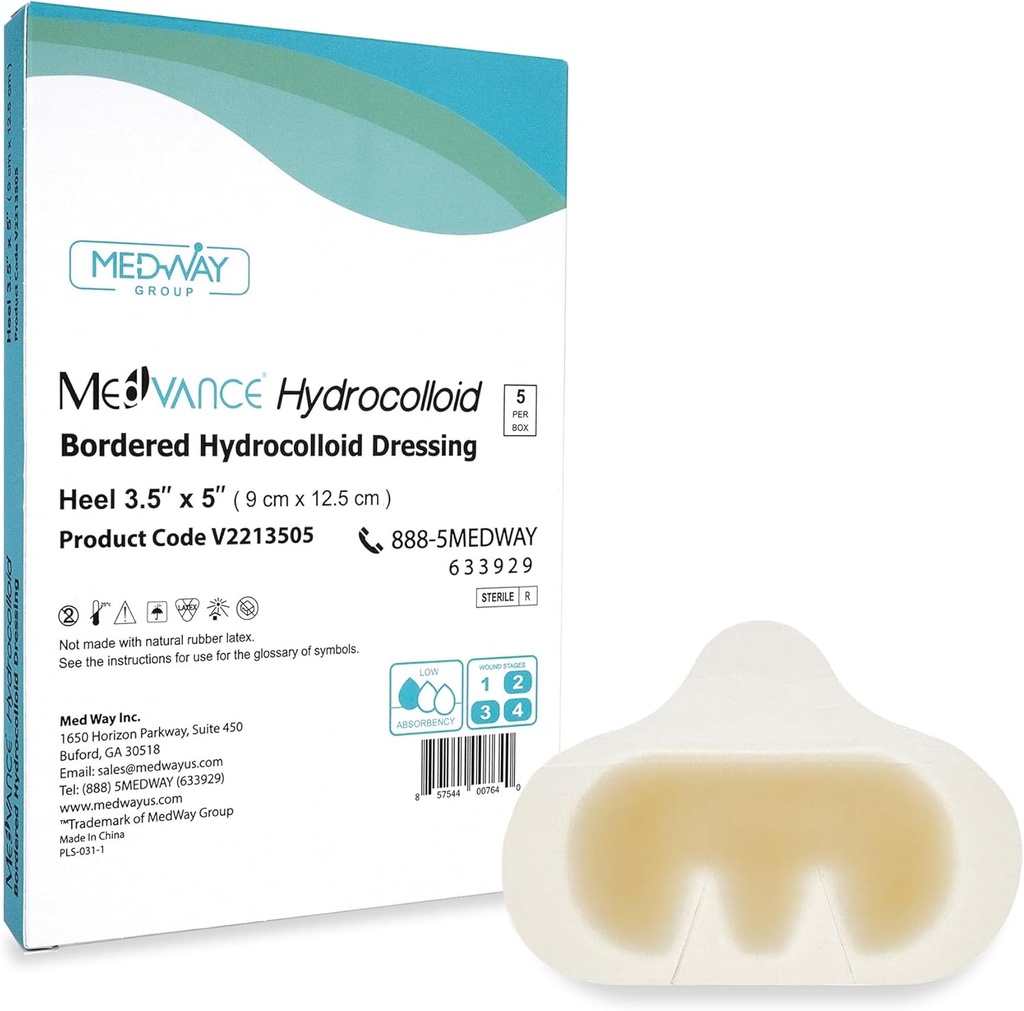 MedVance Hydrocolloid – Vestito adesivo idrocolloide, Tacco/Elbow, 3.5"x5", Scatola di 5 condimenti