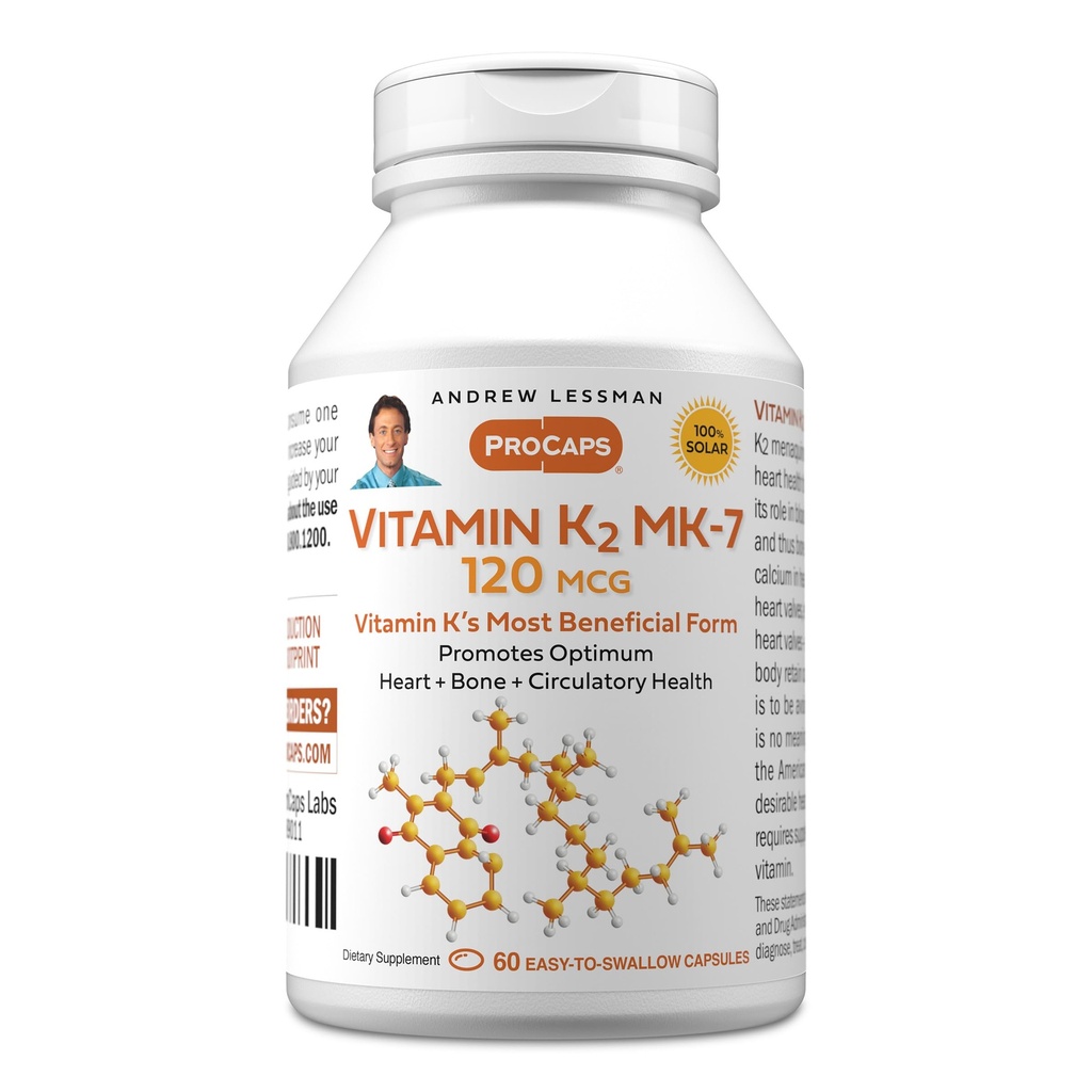 ANDREW LESSMAN Vitamina K2 MK7 120 mcg 60 Softgels - Essenziale per l'utilizzo sano del calcio, promuove l'ottimo scheletro, il cuore e la salute arteriosa. Niente additivi. Piccolo Facile da ingoiare Softgels