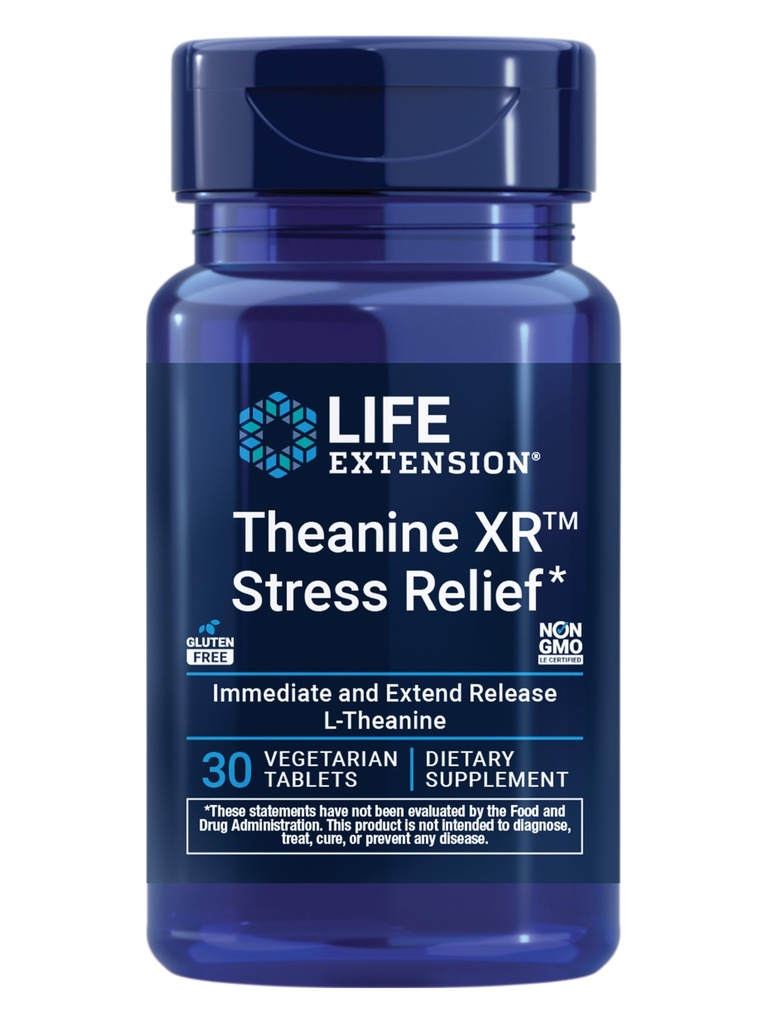 Estensione della vita Theanine XRTM Stress Relief – L-Theanine – Promuove una risposta calma a stress diurno – Non OGM, Senza glutine, Vegetariano – 30 compresse