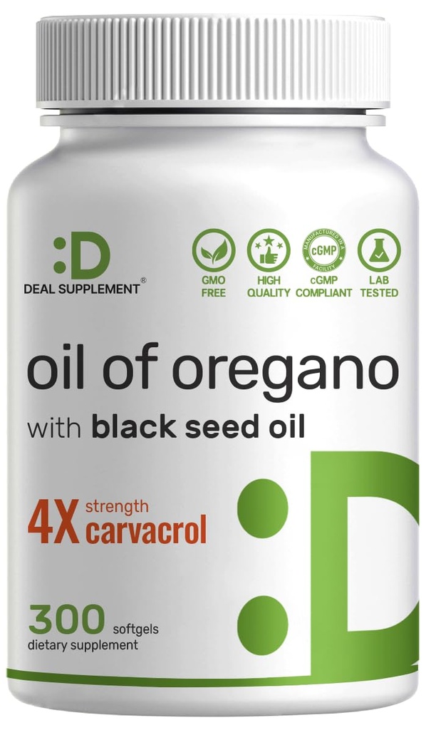 DIALIZZAZIONE Olio di origano Softgels con olio nero 300 Conta – 30:1 Estratto, Carvacrol attivo & Thymoquinone – Antiossidante Immune Health Support – Plant Based, Non OGM
