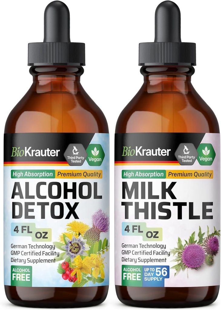 BIO KRAUTER Alcol Detox Tincture 4 Fl. Oz. & Latte Thistle Tincture 4 Fl. Oz.