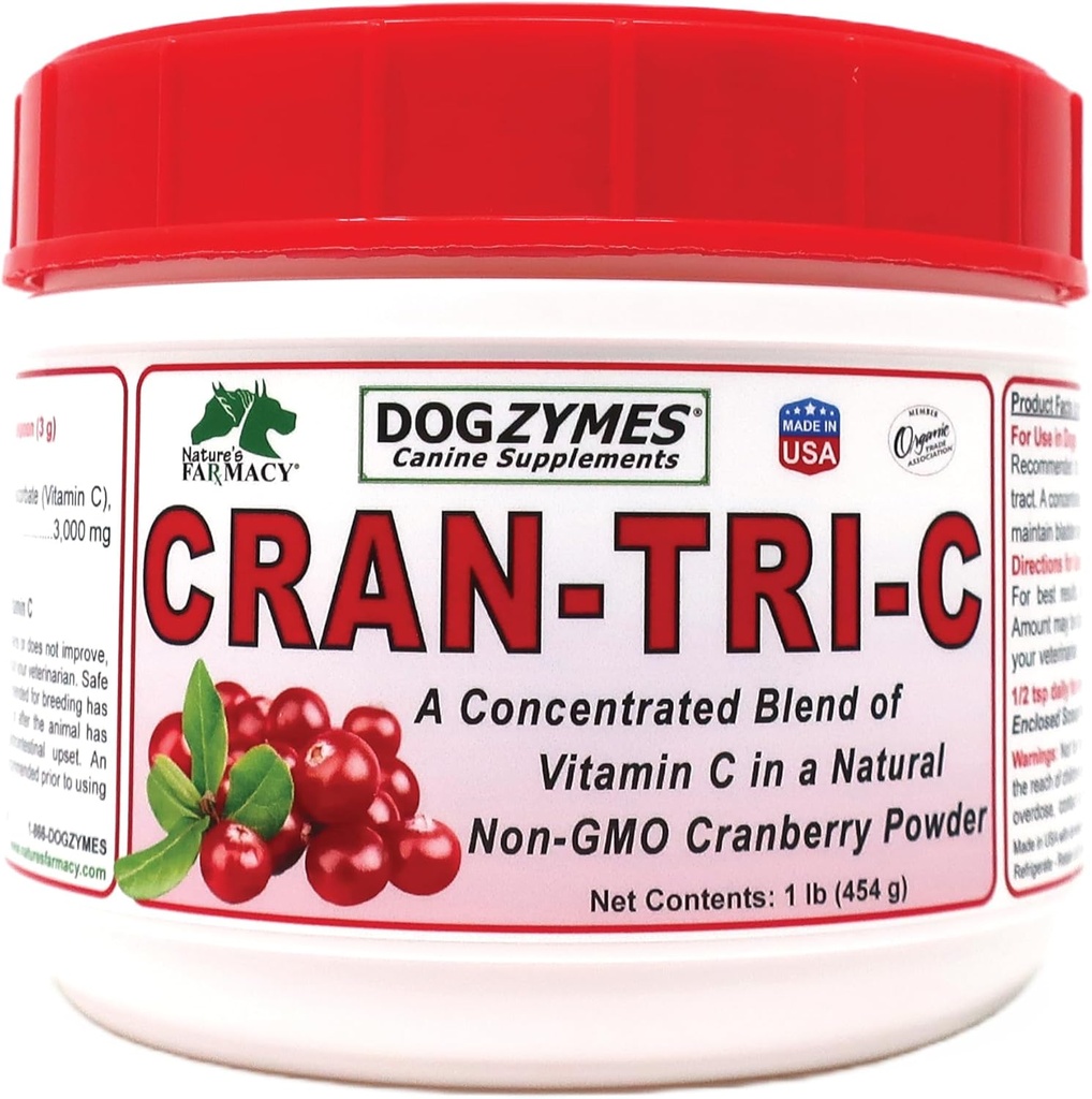 Dogzymes Cran Tri C Urinary Tract Support, Vitamina C Blend, 1418mg per Teaspoon (1 Pound)