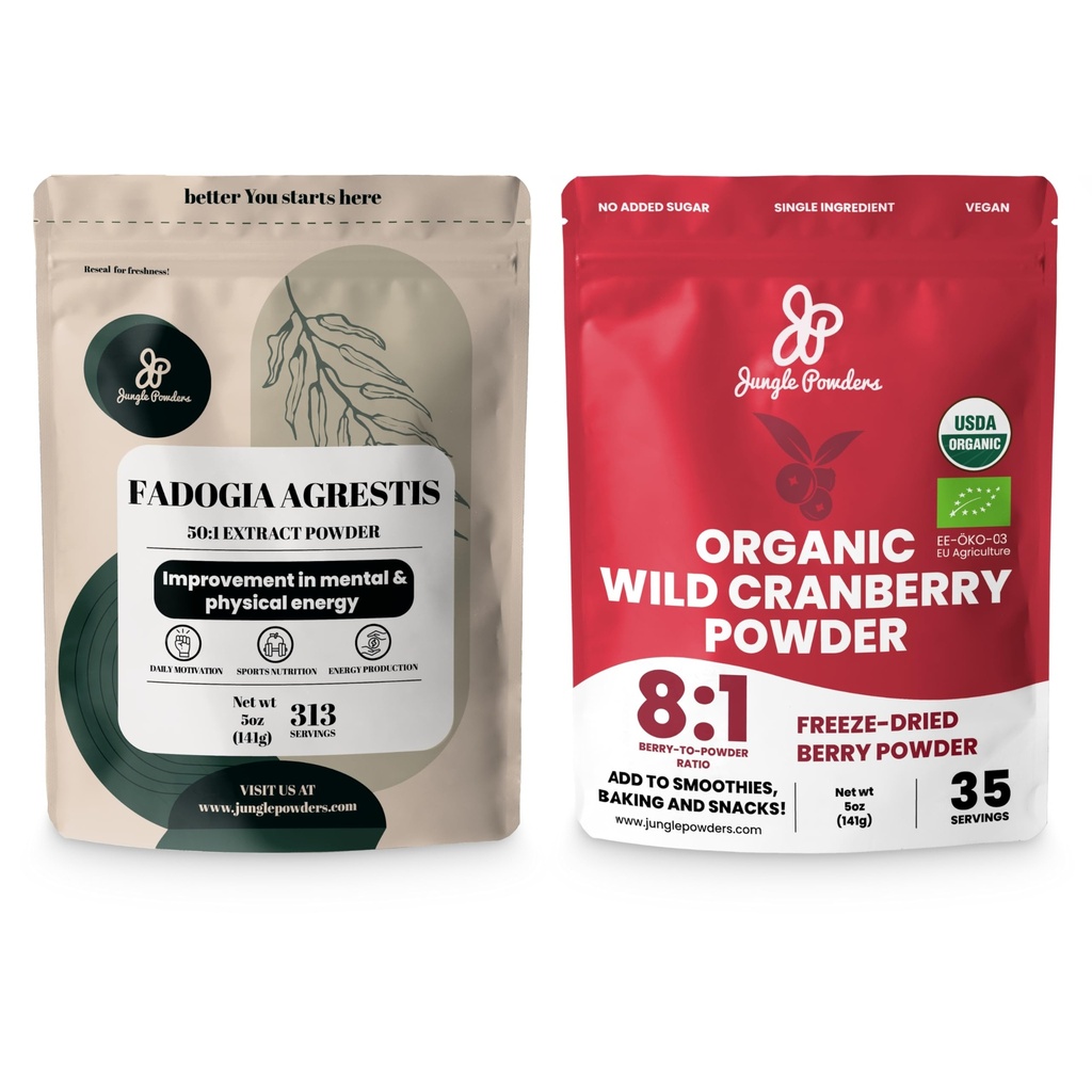 Duo di benessere degli uomini: 5oz Fadogia Agrestis Extract & 5oz Organic Wild Cranberry Powder - Nigerian Fadogia Supplemento per Drive & Passion, USDA Certified Cranberry Superfood