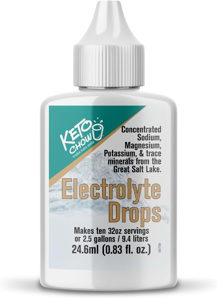 Keto Chow Electrolyte Hydration Drops - Keto Diets & Intermittent Fasting - Supporto immunitario - Gluten & Sugar Free - Sodium, Magnesium, Potassium & Trace Minerals - Unflavored - 0.83 fl oz