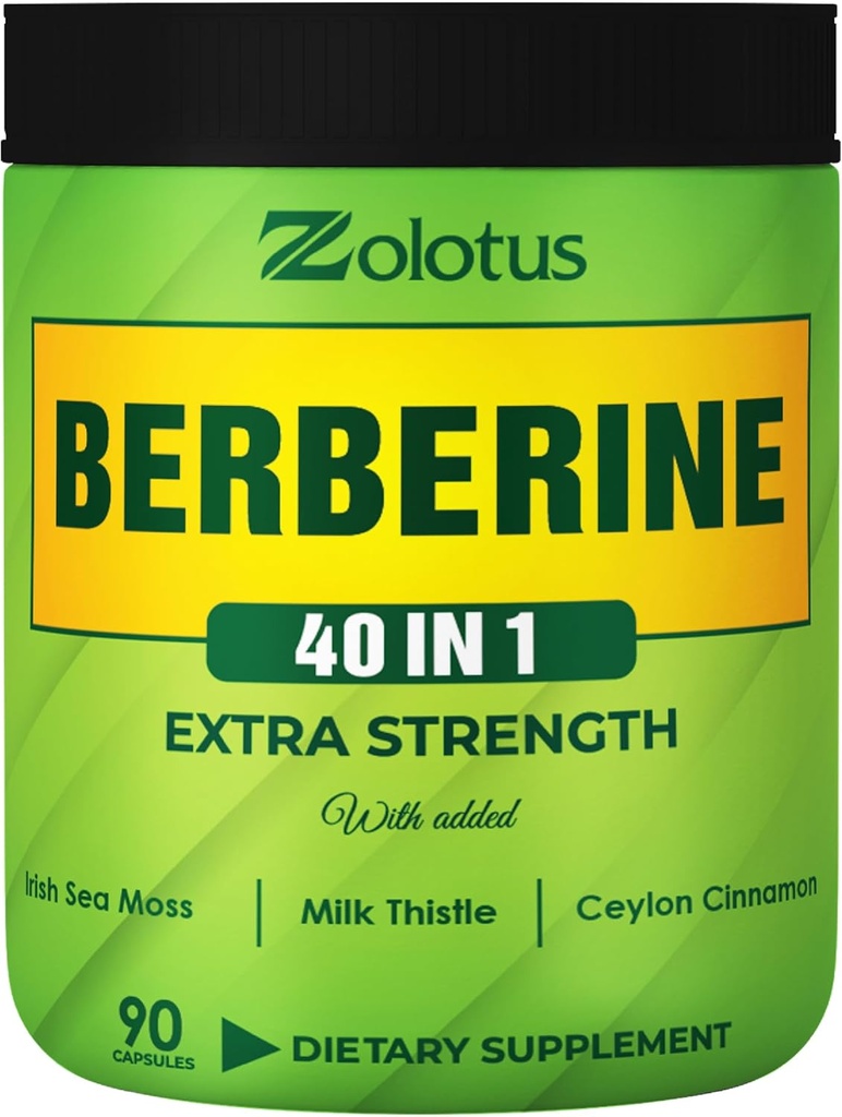 Zolotus Berberine Supplemento 40 in 1, con Sea Moss, Cinnamon, Latte Thistle, Aceto di Sidro di Mele, Quercetin, Miglior Supplemento per Sistema Immune, Digestione e Salute Del Cuore
