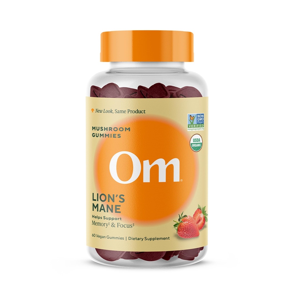 Om Lion’s Mane Mushroom Gummies - Organic Mushroom Supplement and Nootropic - Brain Supplements for Memory and Focus, 60 Count (30 Servings)