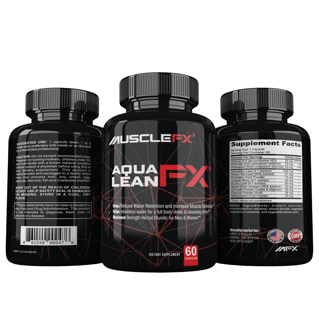 Pillole AquaLean FX Massima resistenza Diuretic Water Away Pills for Water Retention and Lean Muscle Defination for Men and Women, 60 capsule