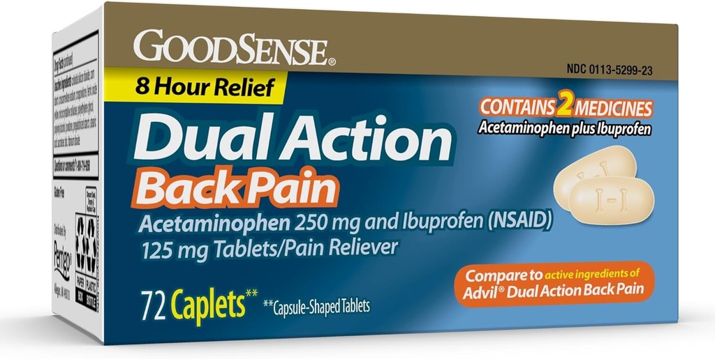 GoodSense Dual Action Acetaminophen e Ibuprofen (NSAID) Compresse, 250 mg/125 mg, Dolore posteriore, 72 Conte