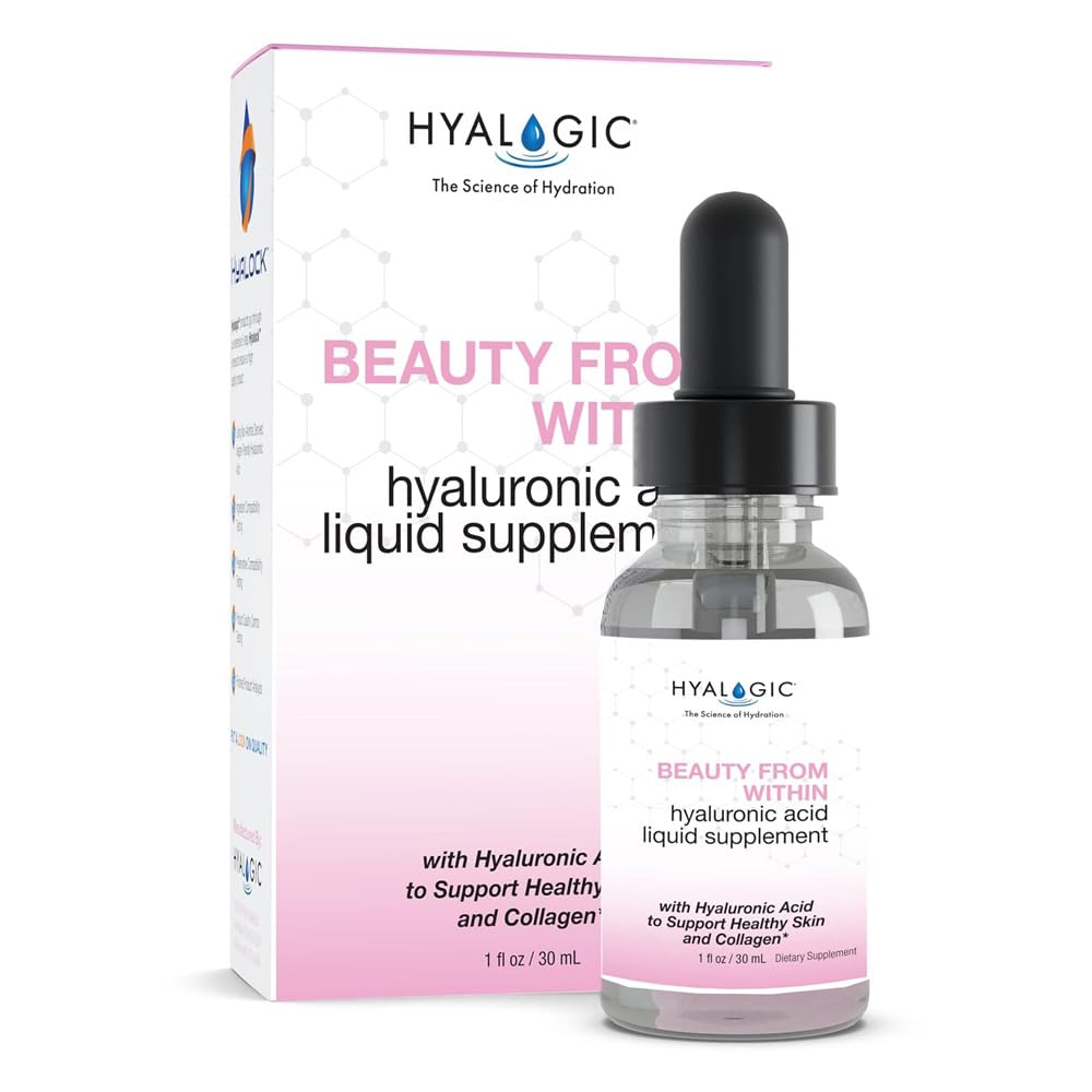 Hyalogic Beauty From Inside Hyaluronic Acid Liquid Supplement - Acido Ialuronico Liquido per l'idratazione della pelle, Supporto Giunto e Boost del collagene - Vegan, senza glutine, inodore e senza gusto (1 Fl Oz)