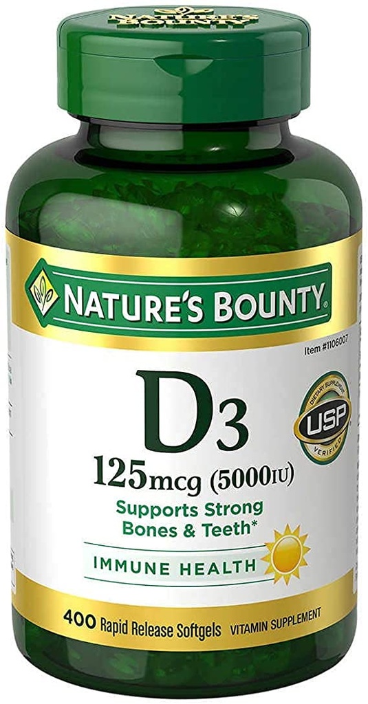 Vitamina D3 5000 iu della salute immunitaria di Bounty della natura, rilascio rapido 400 Softgels