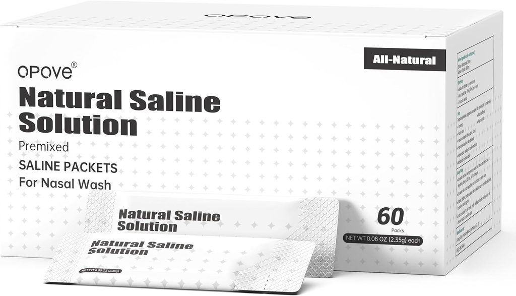 Packet Saline Pre-Mixed per Sistemi di Irrigazione Nasale Lavaggio, Naturale e PH Equilibrato per Rilievo Sinusale, 60 Pacchetti (Non è incluso il Pulitore di naso)