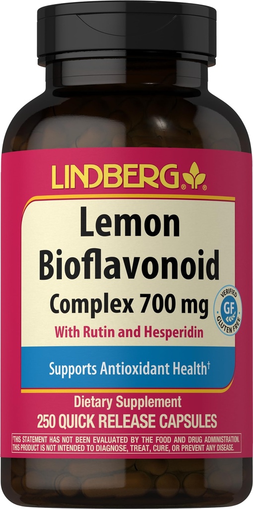 Lindberg Lemon Bioflavonoid Complex | 700mg | 250 capsule | Supplemento con Rutin e Hesperidin | Non-GMO, Gluten Free