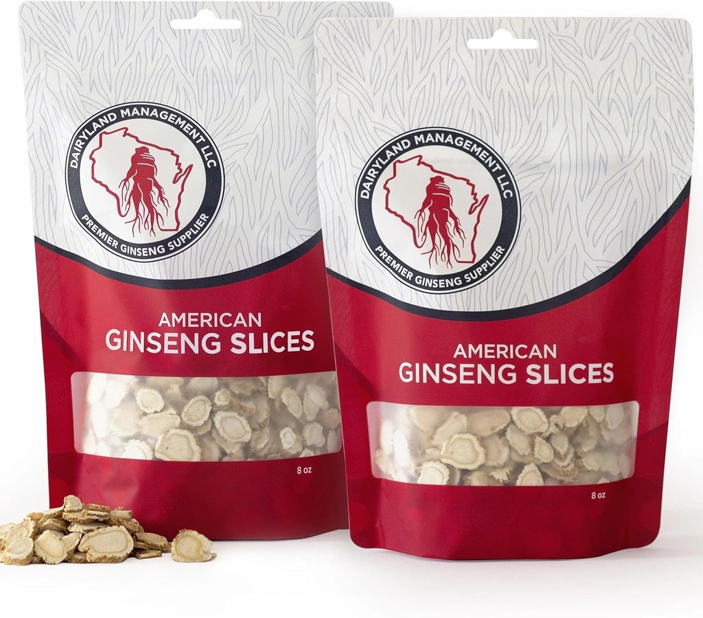 Dairyland American Ginseng Slices - 16 oz Pack Wisconsin Ginseng Slices – Certificata Qualcosa di speciale dal Wisconsin - Non-GMO, Gluten Free Sliced Root - Integratore a base di erbe in Soup, Tea, Congee