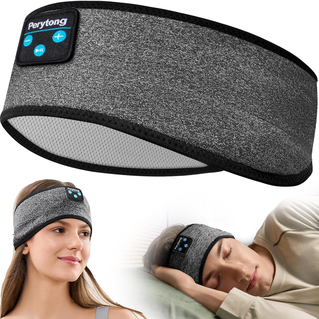 Perytong Wireless Sleep Headband con Comodi Earbuds per Dormitori Laterali, Maschera per Occhi Dormire per Donne Uomini Allenamento
