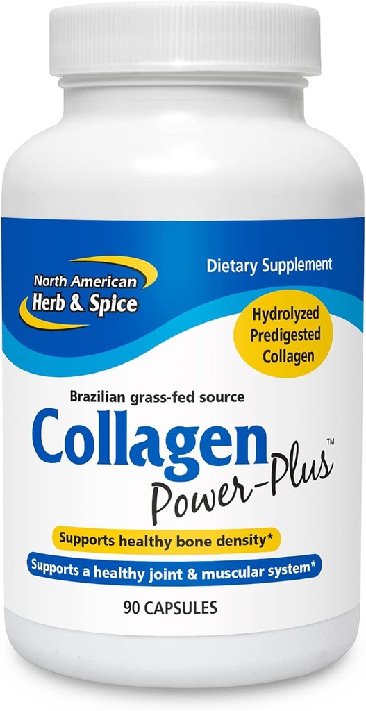 NORTH AMERICAN HERB & SPICE Collagen Power-Plus - 90 capsule - Supplemento al collagene - Joint & Muscle Support, Capelli sani, Pelle & Nails - Bromelain, Papain, Vitamina C - Non-OGM - 30 Serve