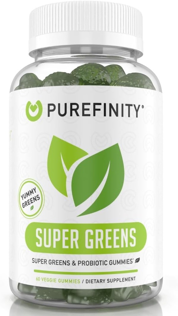 PUREFINITY Daily Super Greens Gummies con Spirulina, Spinaci, Broccoli, Radice di barbabietola, Acai e altre verdure, Integratore di verdure all-in-One – Non OGM, Gluten Free, Vegan, 60 Conte