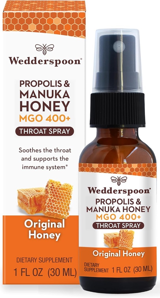 Wedderspoon Propolis and Manuka Honey Throat Spray, Miele originale, 1 Fl Oz (Pack of 1), Sore Throat Relief, Natural Immune Support